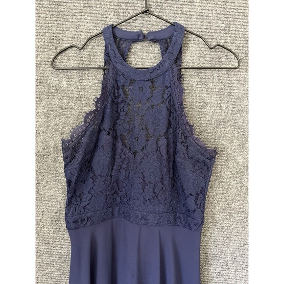 Lulus Dress Dance All Evening Navy Blue Lace Size Small Maxi Chiffon Bridesmaid - Picture 4 of 8